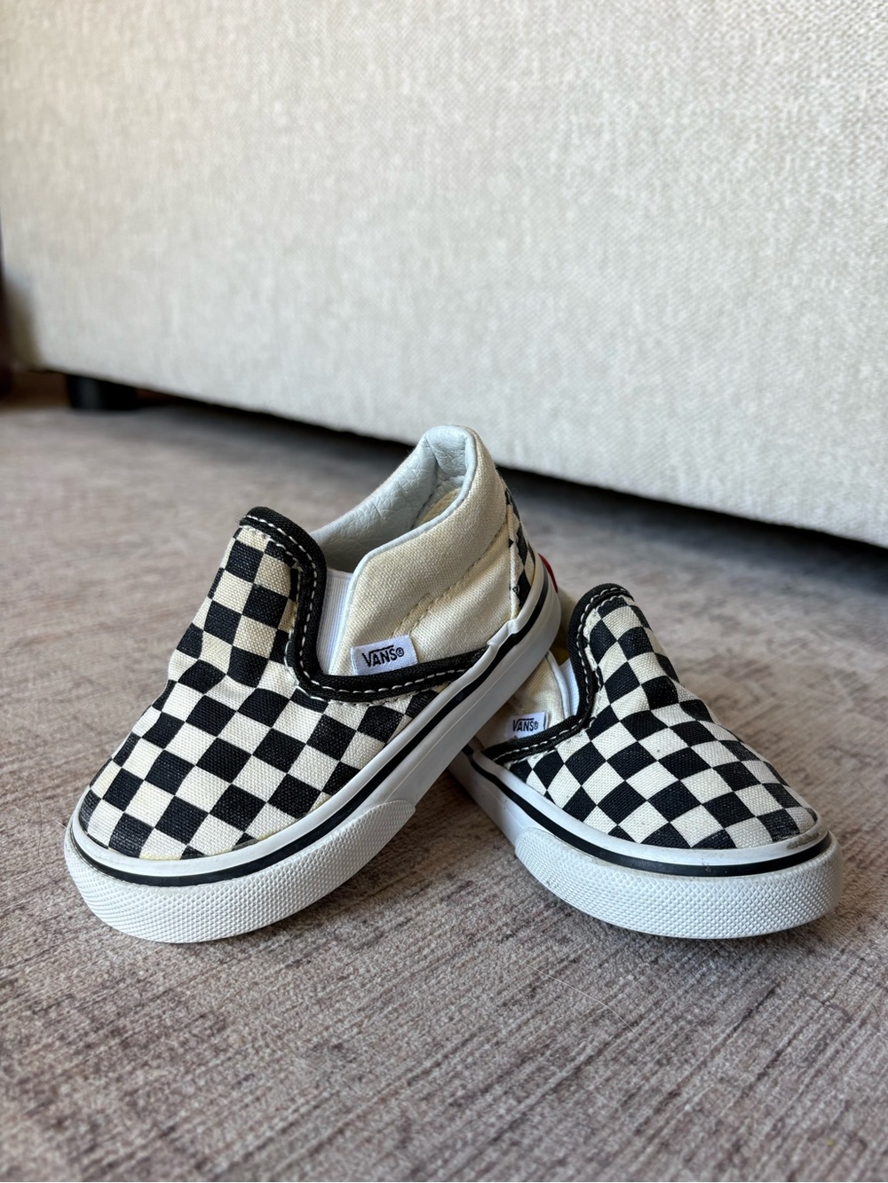 Baby Vans Slip-On Checkerboard Sneakers - Black & White Size 4